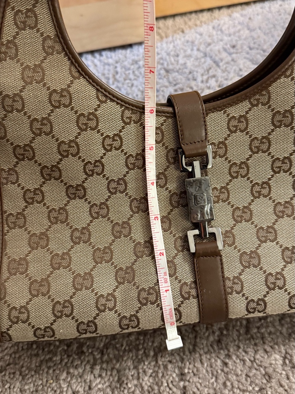 Gucci Jackie GG Canvas Bardot Shoulder Bag Brown Leather Made in Italy Authentic - Picture 12 of 13